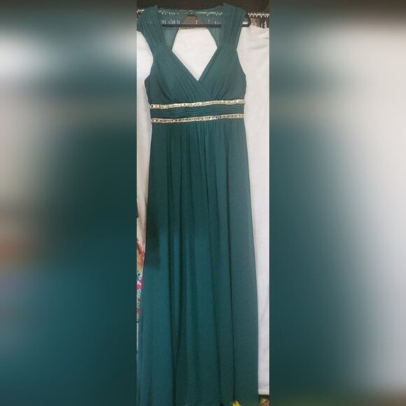 Ever-Pretty Women's Chiffon V Neck Cap Sleeve Backless Gown in Deep Green - Picture 2 of 8